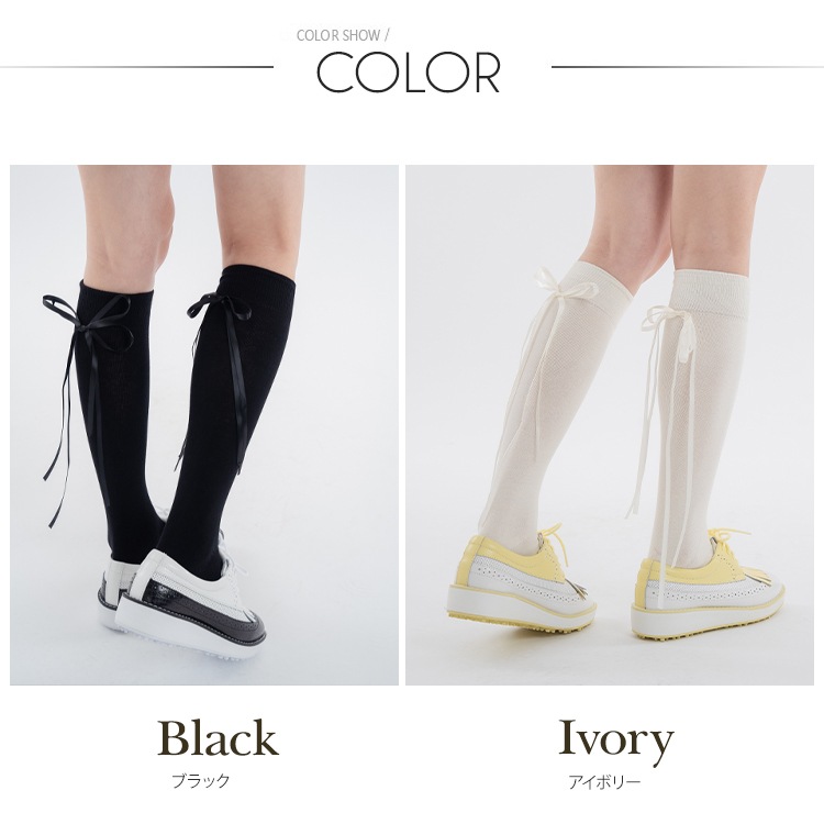 韓国ゴルフウェア バックリボン ハイソックス