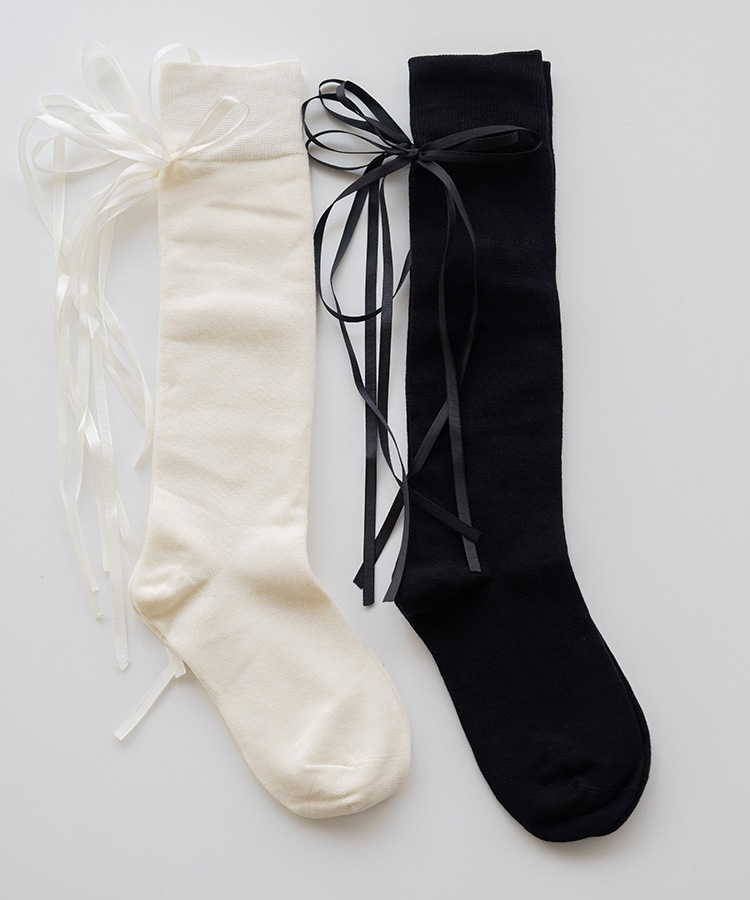 韓国ゴルフウェア バックリボン ハイソックス