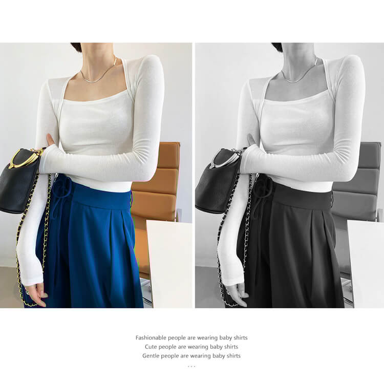 きれいめスクエアネック 長袖 タイトフィット Tシャツ