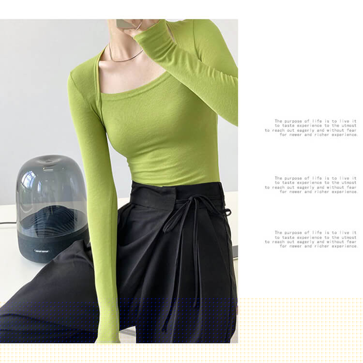 きれいめスクエアネック 長袖 タイトフィット Tシャツ