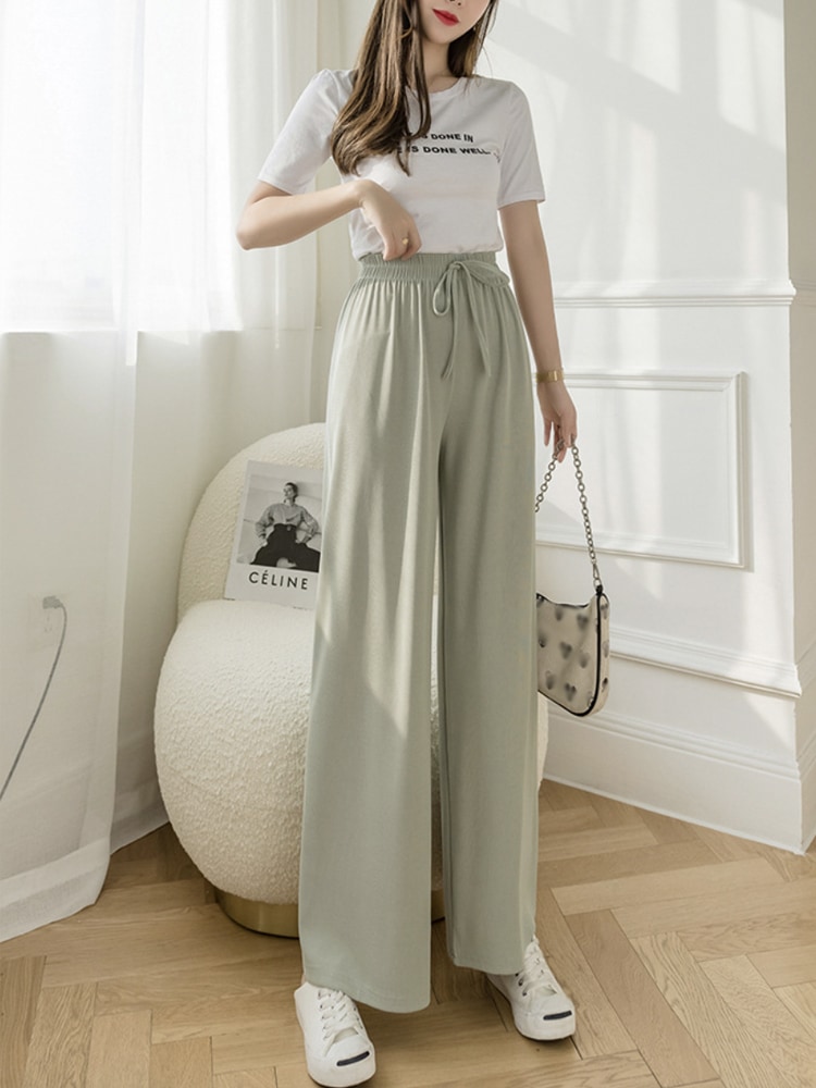 てろんと感 ロング丈 カジュアル ワイドパンツ
