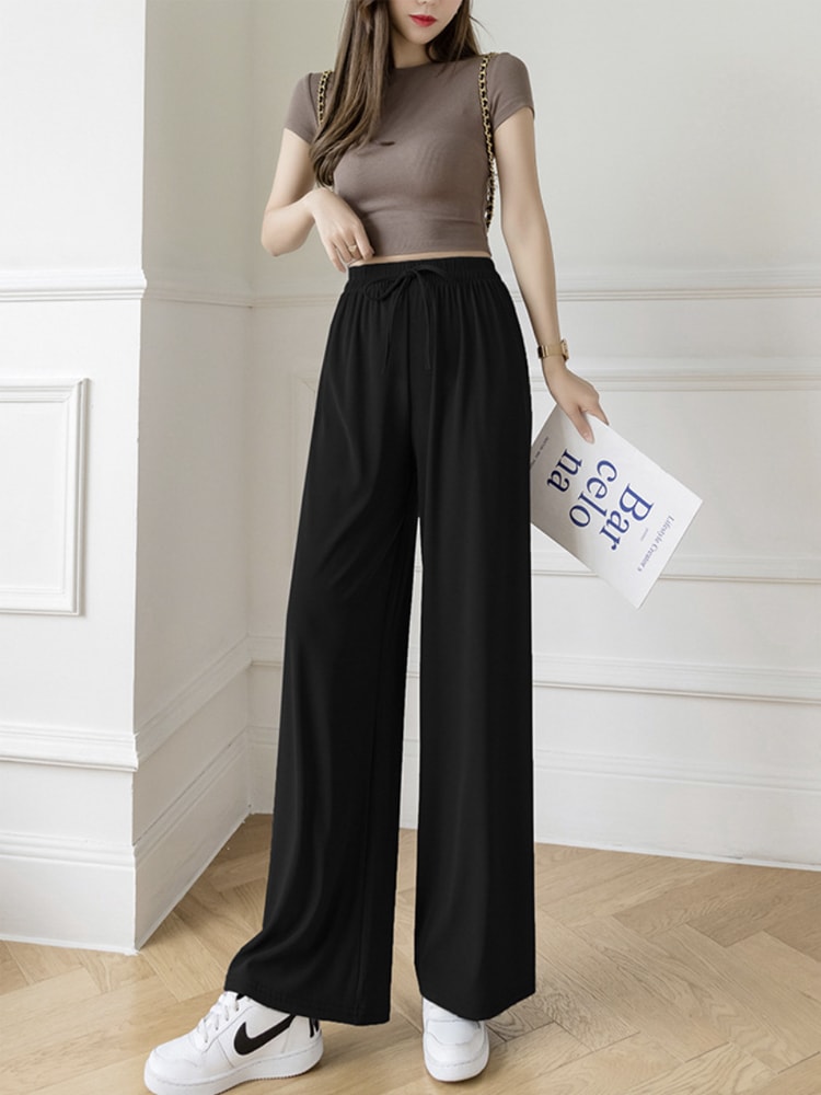 てろんと感 ロング丈 カジュアル ワイドパンツ