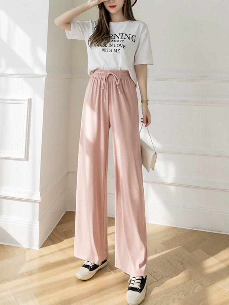 てろんと感 ロング丈 カジュアル ワイドパンツ