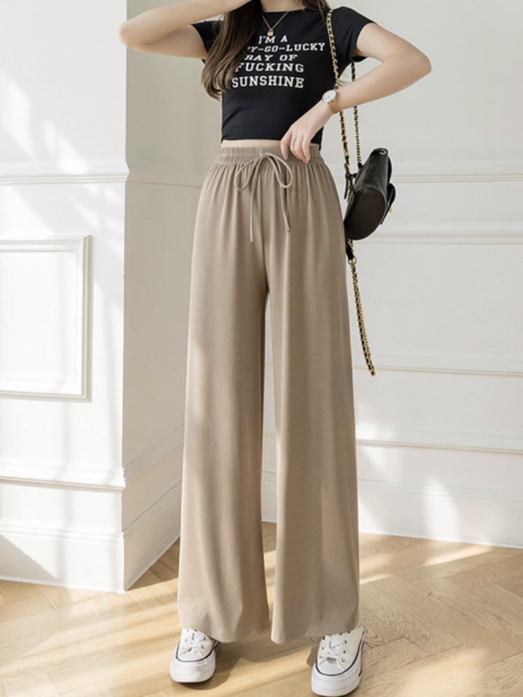 てろんと感 ロング丈 カジュアル ワイドパンツ