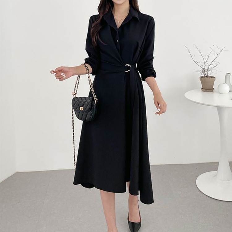 アシンメトリー 襟付き ミモレ丈 ドレス ワンピース