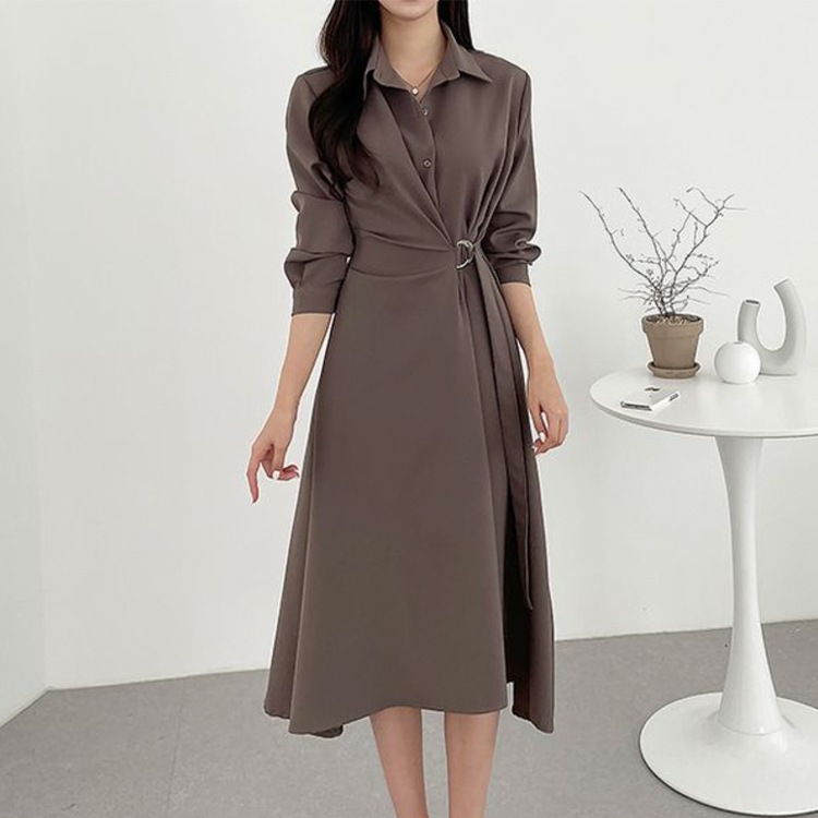 アシンメトリー 襟付き ミモレ丈 ドレス ワンピース