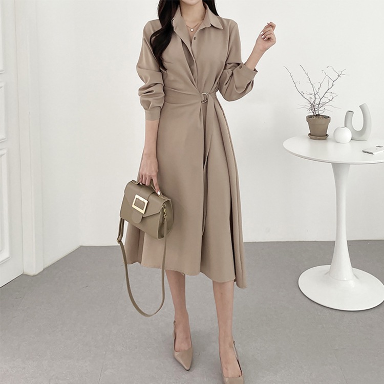 アシンメトリー 襟付き ミモレ丈 ドレス ワンピース