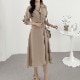 アシンメトリー 襟付き ミモレ丈 ドレス ワンピース