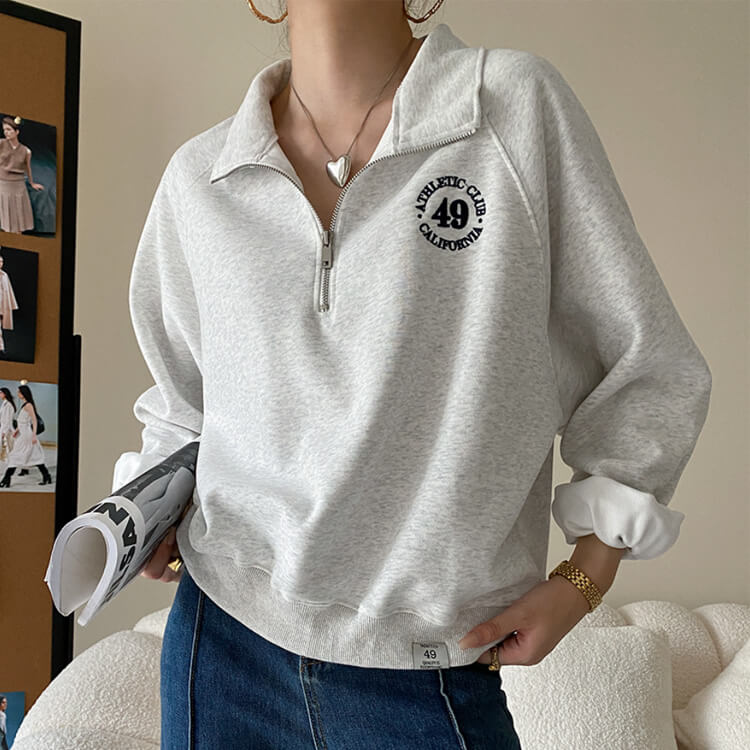 ファスナー付き POLOカラー 長袖 スエットトップス