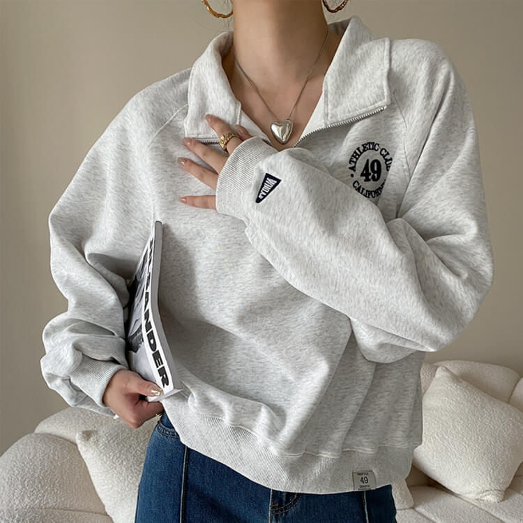 ファスナー付き POLOカラー 長袖 スエットトップス