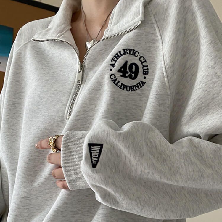 ファスナー付き POLOカラー 長袖 スエットトップス