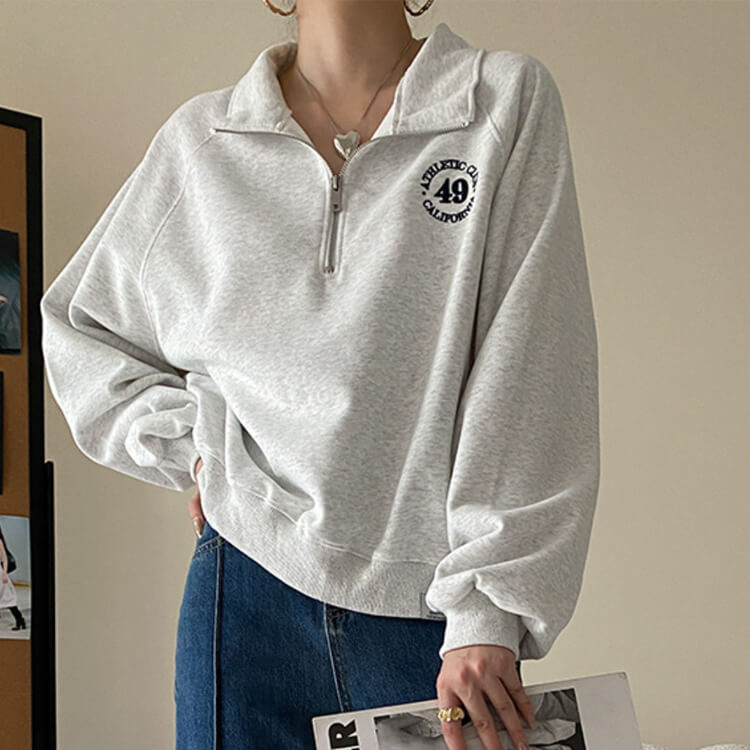 ファスナー付き POLOカラー 長袖 スエットトップス