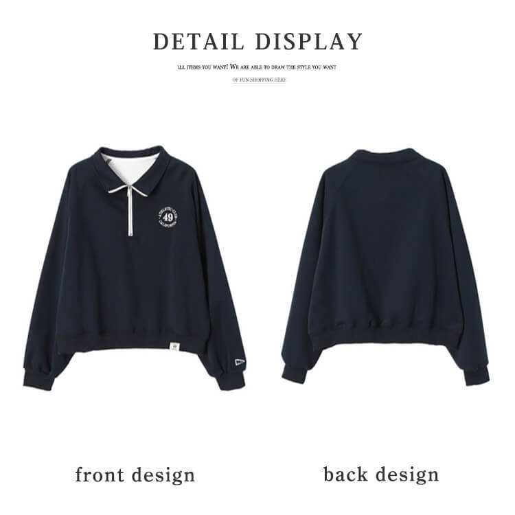 ファスナー付き POLOカラー 長袖 スエットトップス