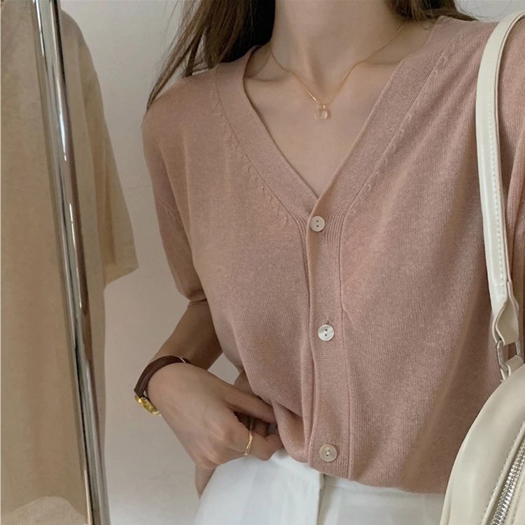 半袖 シースルー Vネック カーディガン