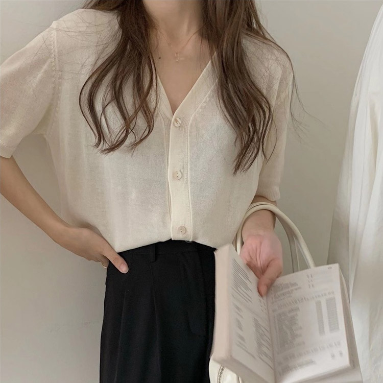 半袖 シースルー Vネック カーディガン