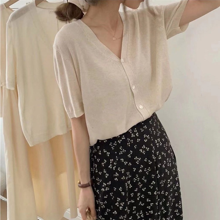 半袖 シースルー Vネック カーディガン