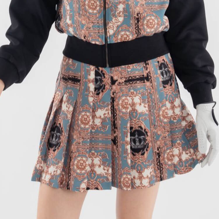 韓国ゴルフウェア スカーフ柄 プリーツ ミニスカート | スポーツ