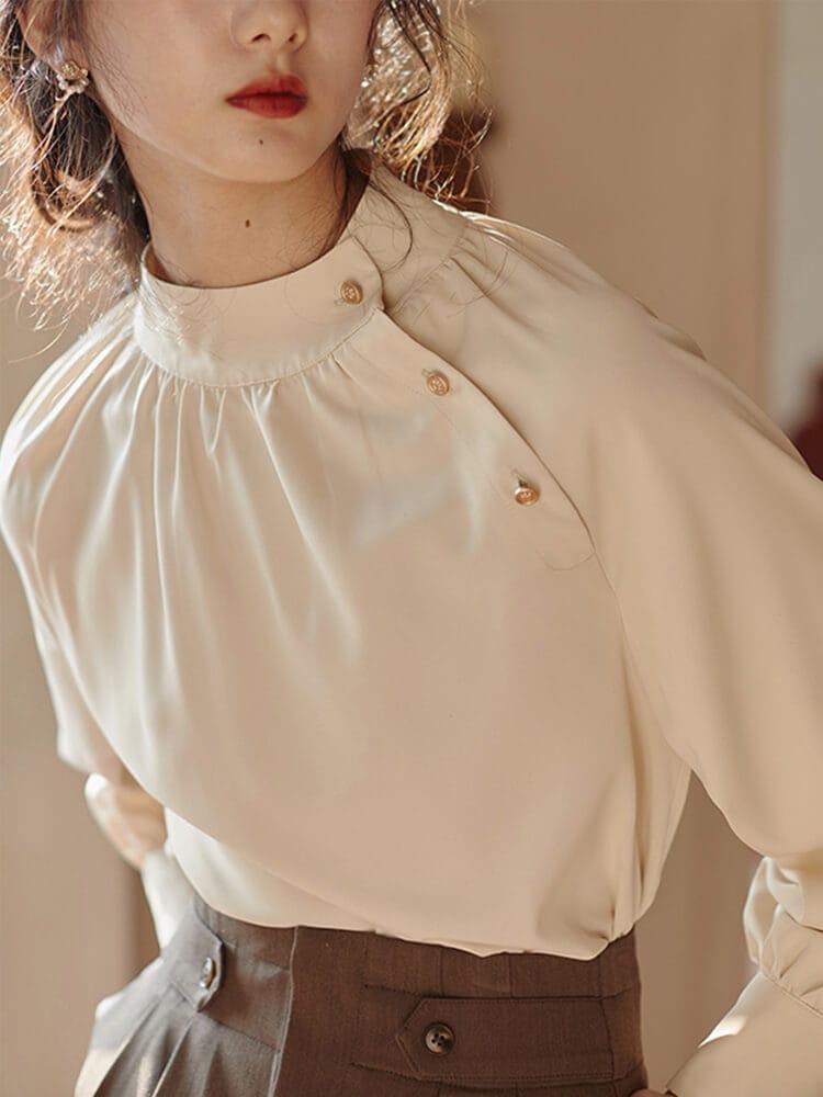 チャイナ風 スタンドカラー きれいめ ブラウス