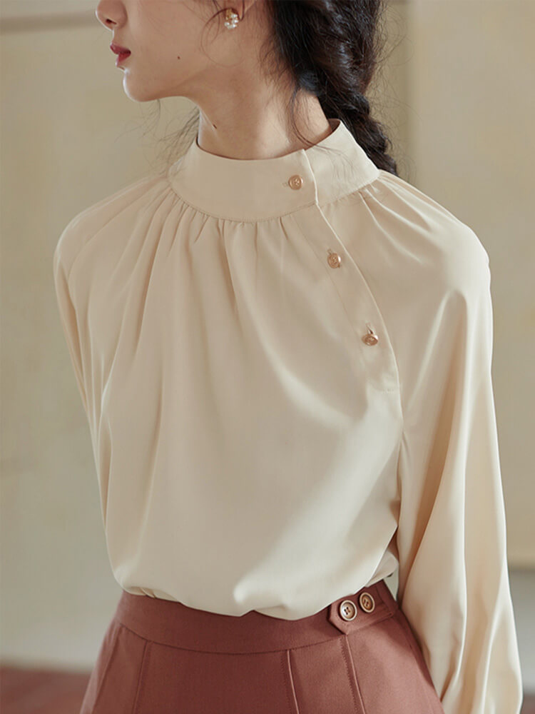 チャイナ風 スタンドカラー きれいめ ブラウス