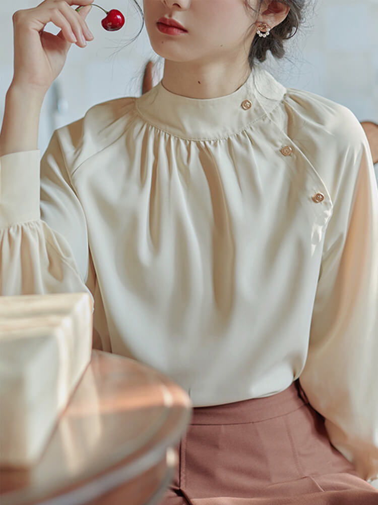 チャイナ風 スタンドカラー きれいめ ブラウス