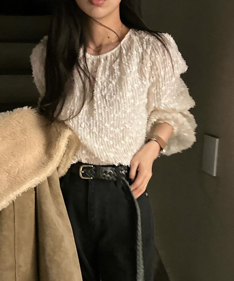 フェザーレース シアーブラウス トップス

