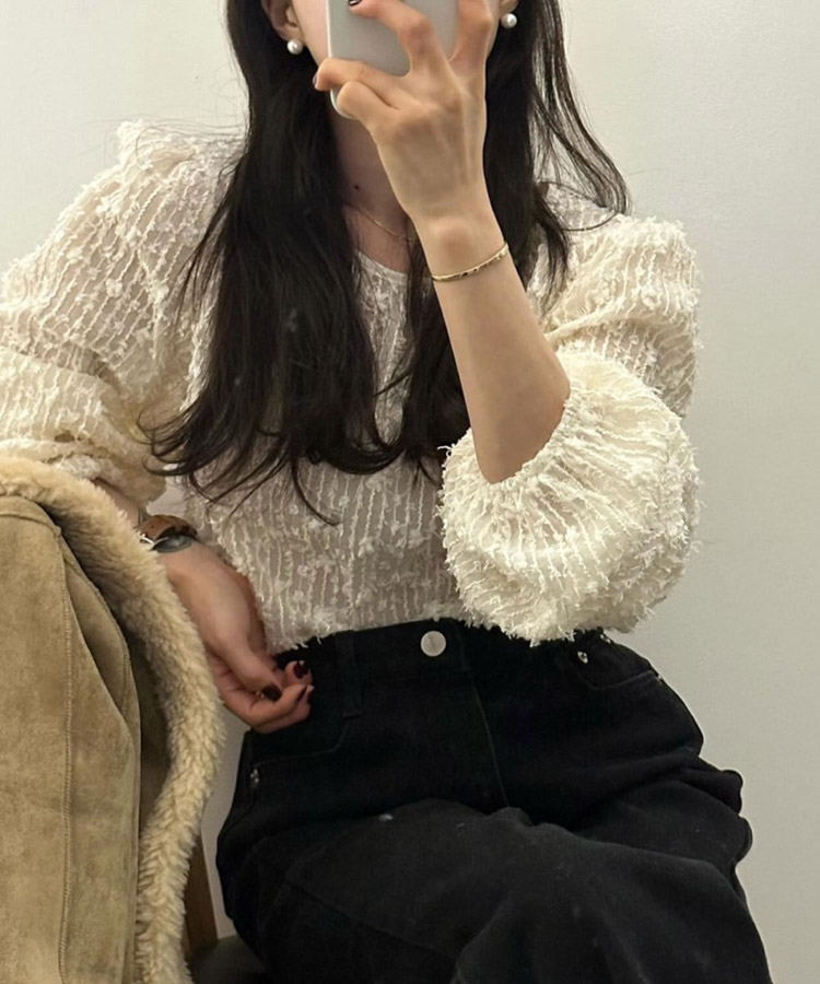 フェザーレース シアーブラウス トップス

