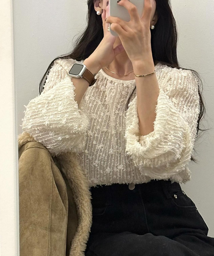 フェザーレース シアーブラウス トップス

