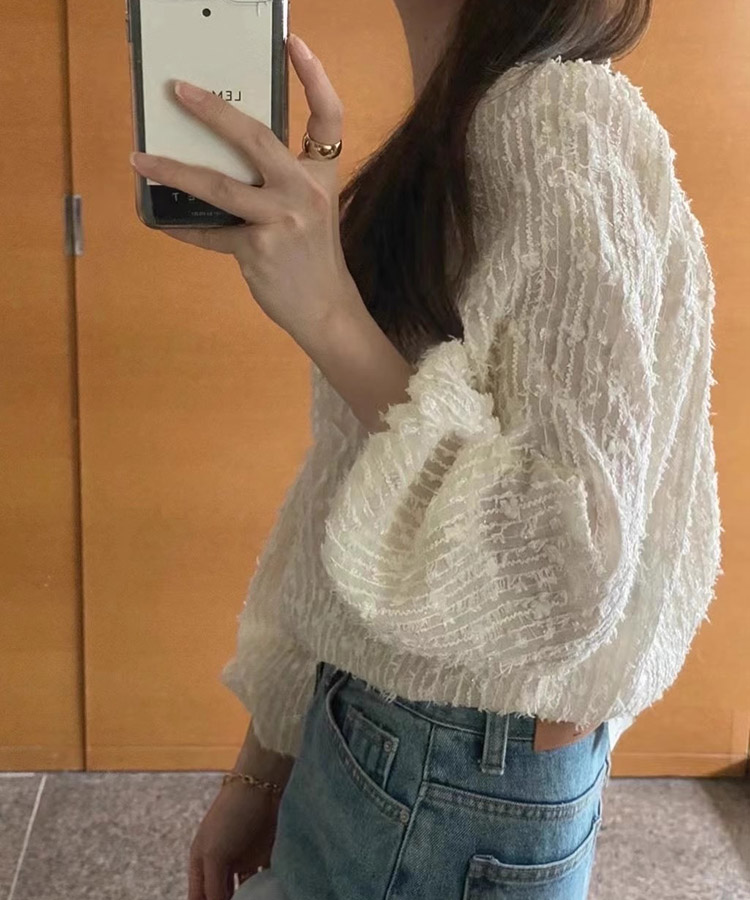 フェザーレース シアーブラウス トップス

