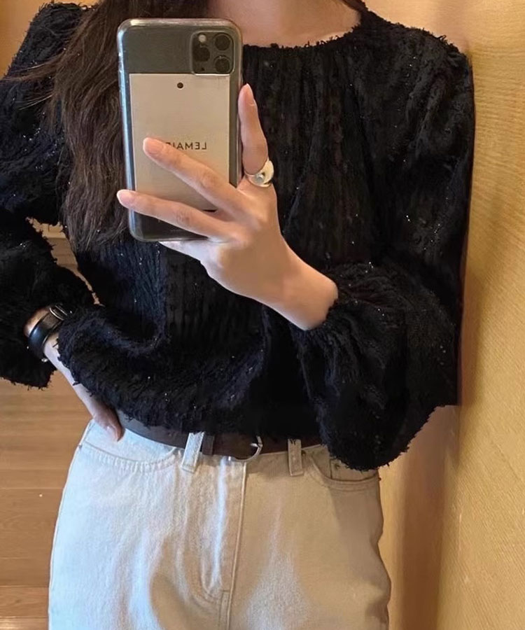 フェザーレース シアーブラウス トップス

