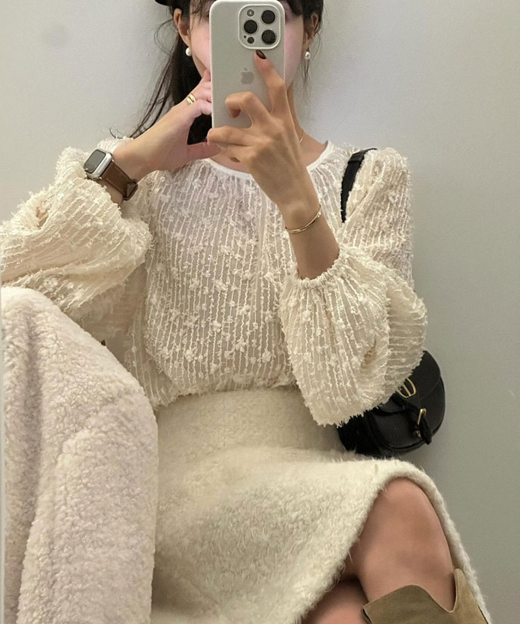 フェザーレース シアーブラウス トップス

