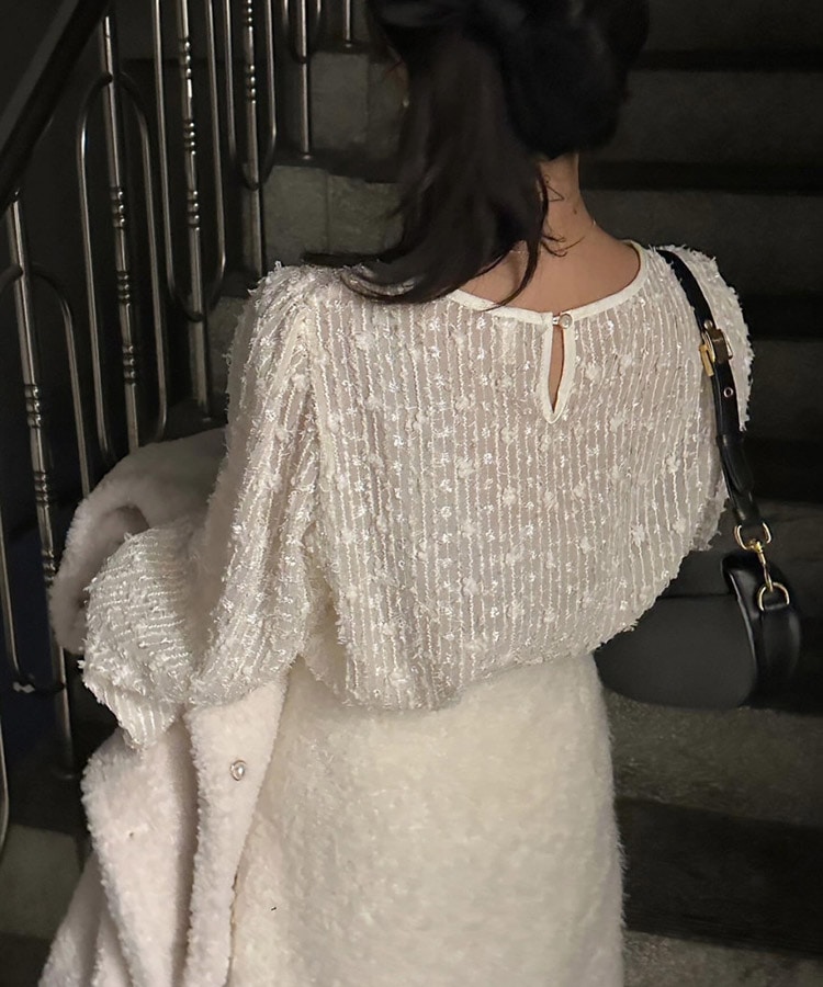 フェザーレース シアーブラウス トップス

