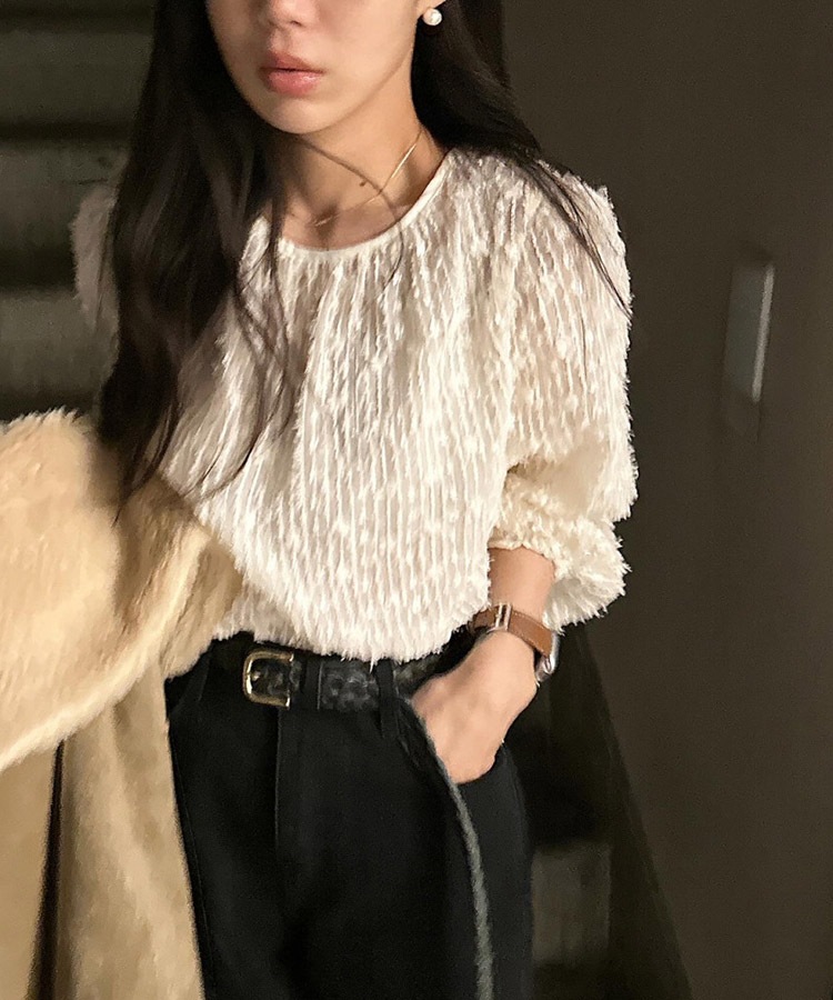 フェザーレース シアーブラウス トップス

