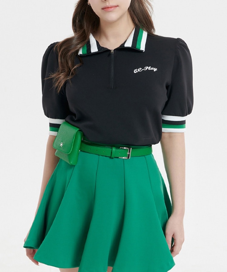 韓国ゴルフウェア ハーフジップ 配色 半袖 ポロシャツ