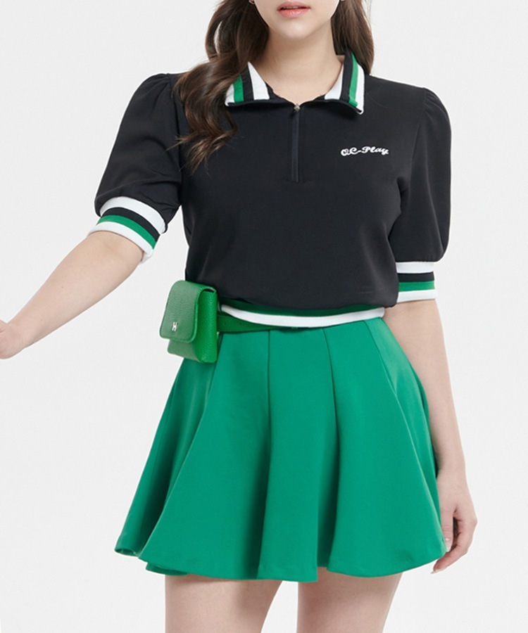 韓国ゴルフウェア ハーフジップ 配色 半袖 ポロシャツ