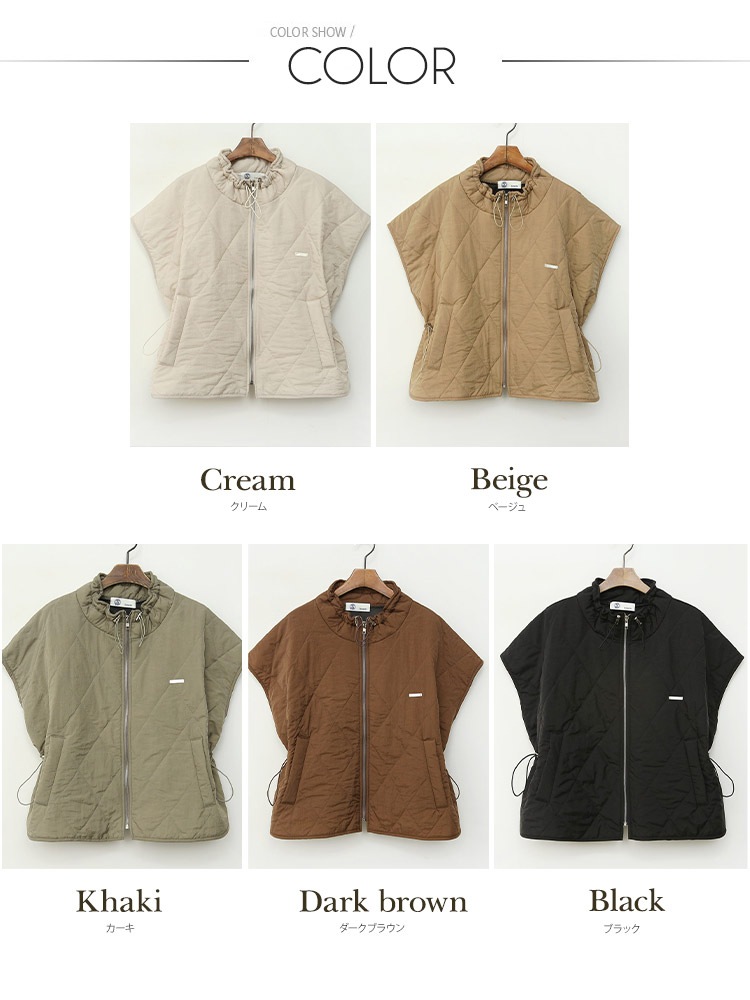 中綿入り キルティング 半袖 ジャケット 韓国ゴルフウェア