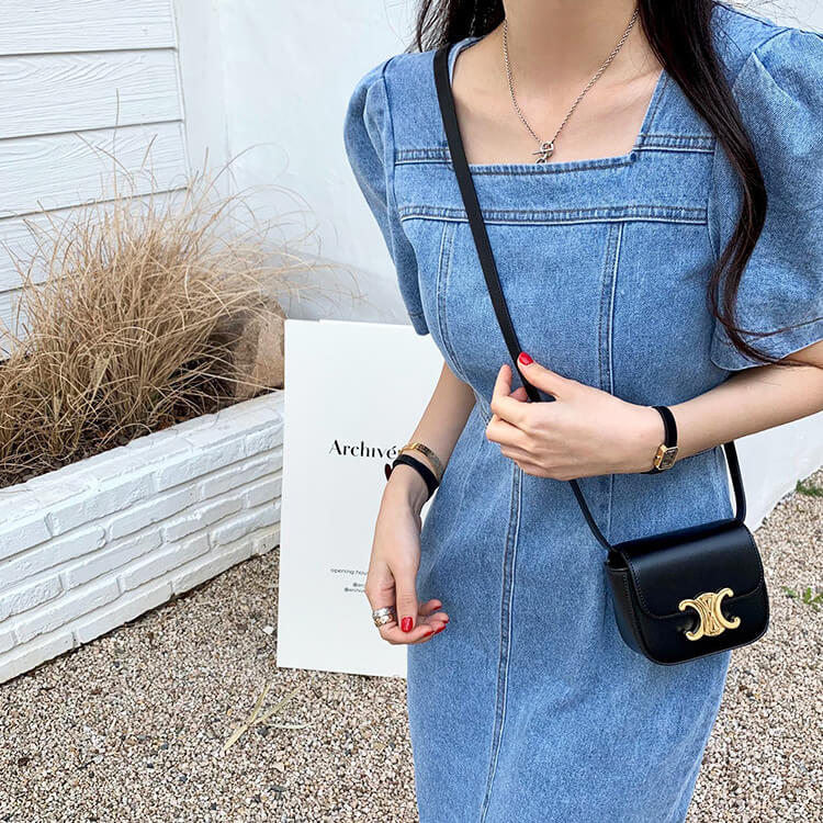 スクエアネック ミモレ丈 デニムワンピース

