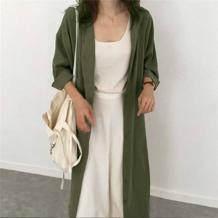 ベーシックカラー ロング丈 シャツワンピース