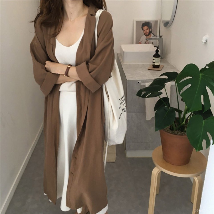 ベーシックカラー ロング丈 シャツワンピース