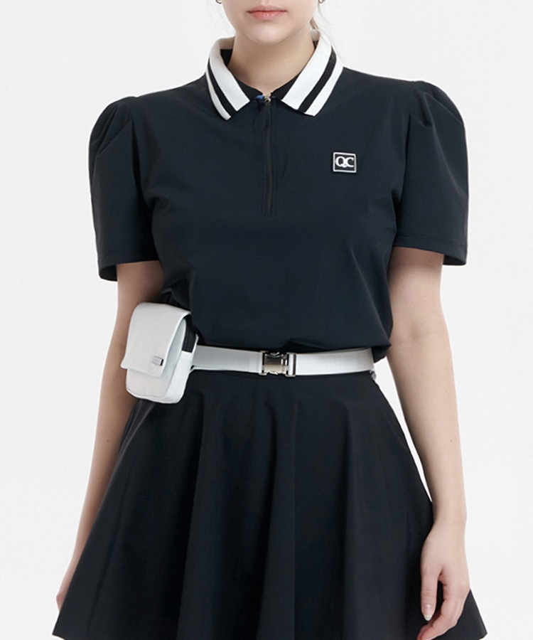 韓国ゴルフウェア ハーフジップ パフスリーブ 半袖