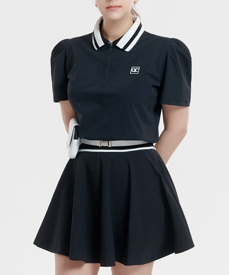 韓国ゴルフウェア ハーフジップ パフスリーブ 半袖