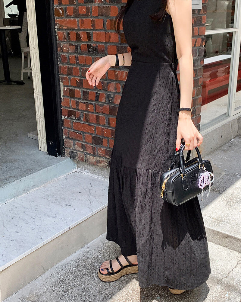 刺繍入りティアード マーメイド ロングワンピース