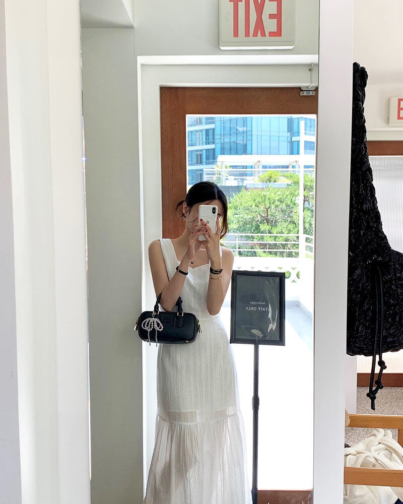 刺繍入りティアード マーメイド ロングワンピース