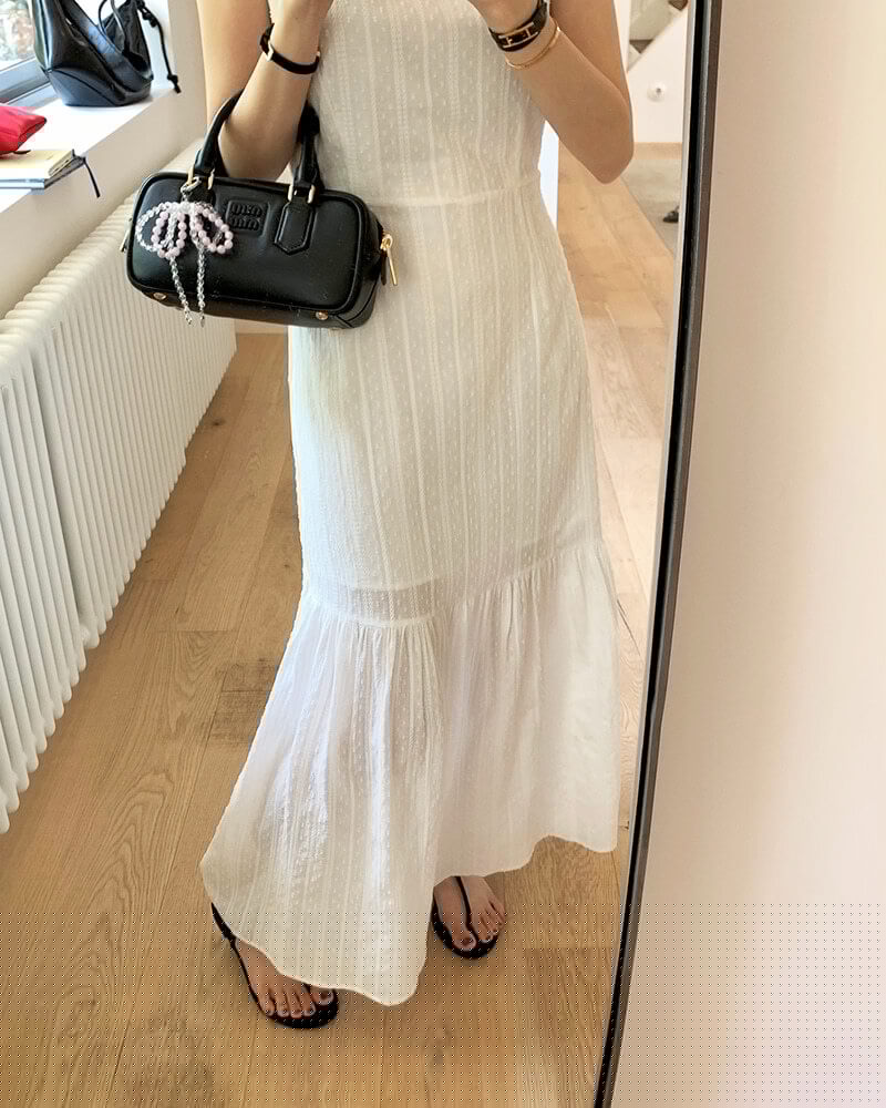 刺繍入りティアード マーメイド ロングワンピース