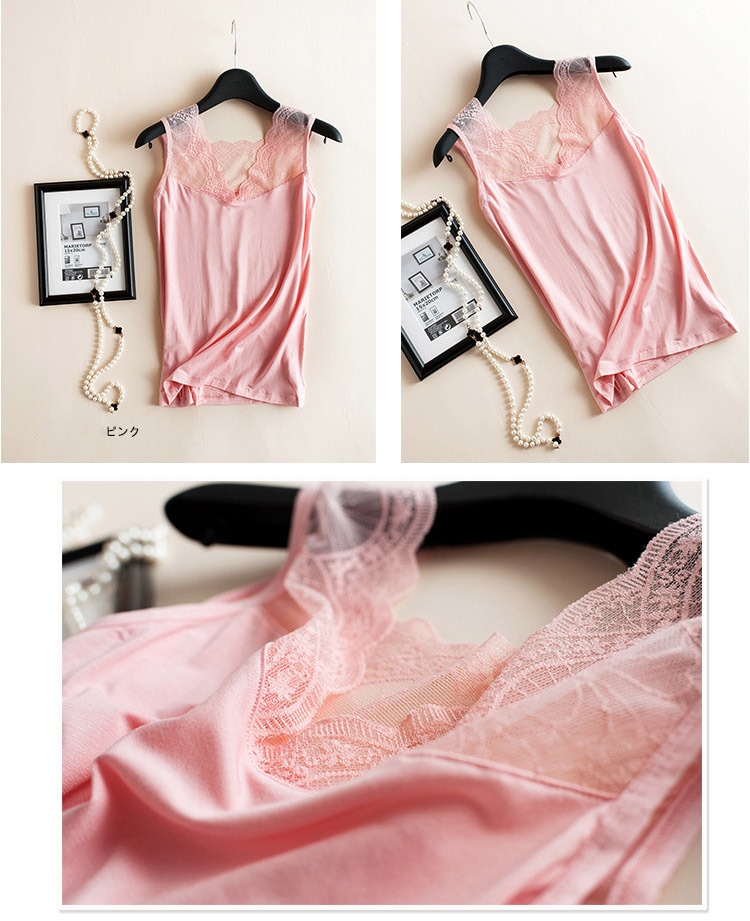 スカラップレース Vネックタンクトップ