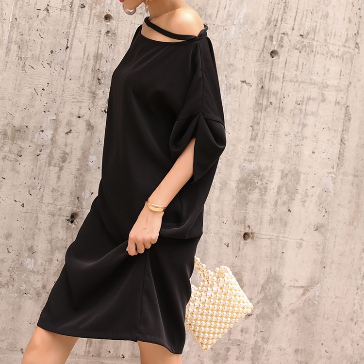 スラッシュドネック ワンショルダー ドレスワンピース