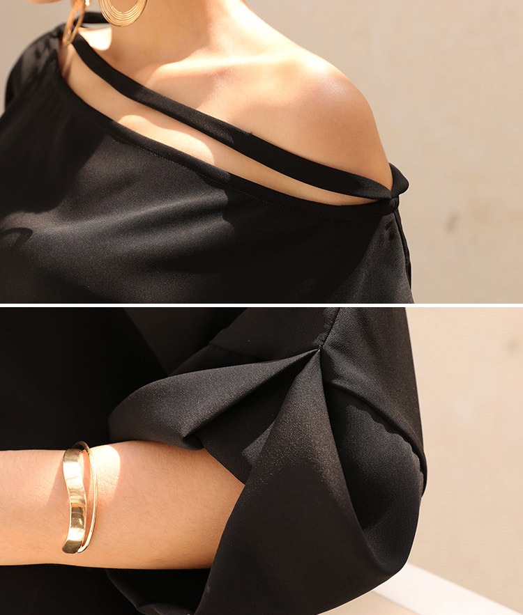 スラッシュドネック ワンショルダー ドレスワンピース