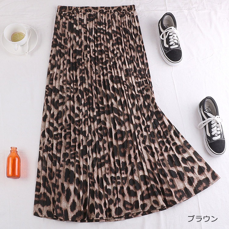 パイソン柄 ひょう柄 ロング丈 プリーツスカート