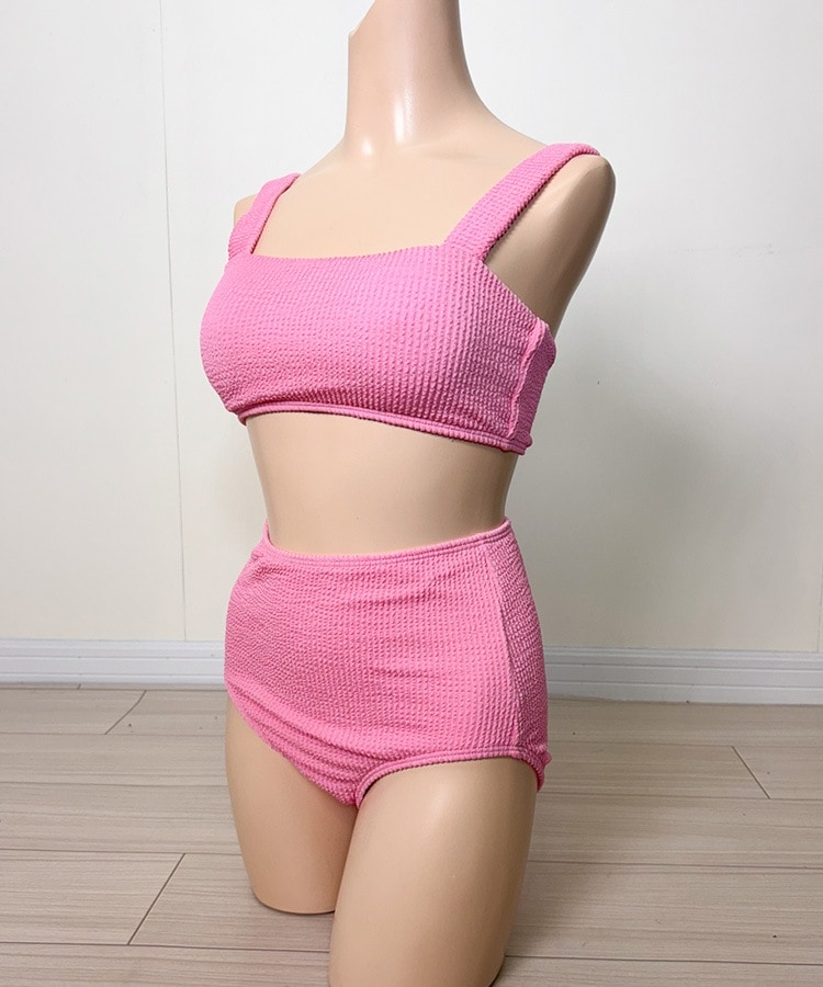 ワッフル ハイウエスト シンプル ビキニ 水着