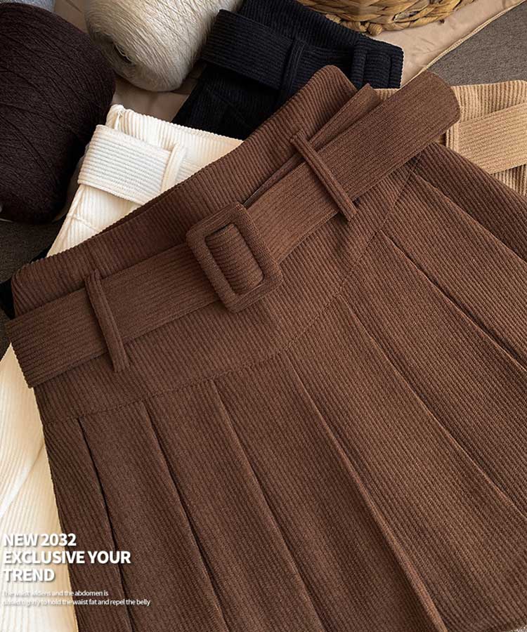 ベルト付き コーデュロイ プリーツ ミニスカート

