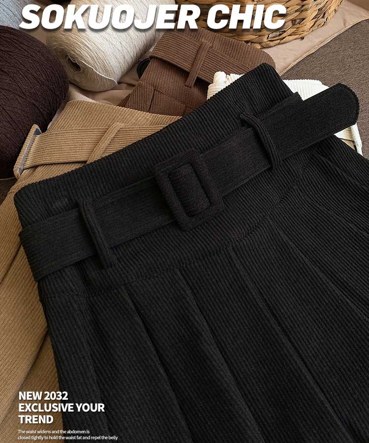 ベルト付き コーデュロイ プリーツ ミニスカート

